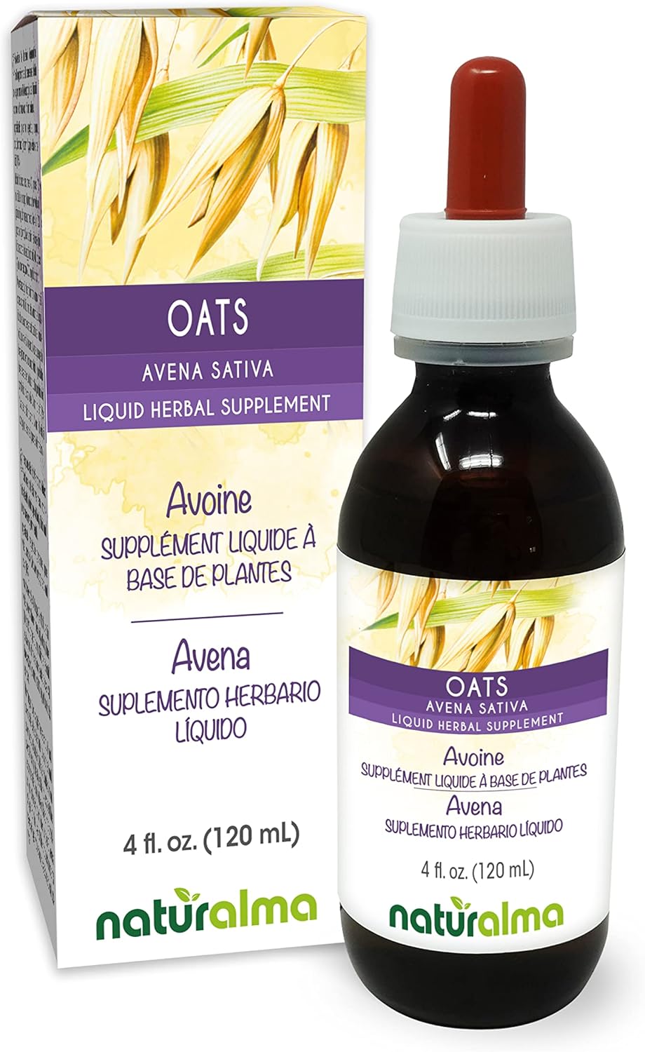 Alcohol-Free Avena Sativa Oats Tincture - 4 fl oz Liquid Extract Drops - Herbal Supplement Vegan Formula