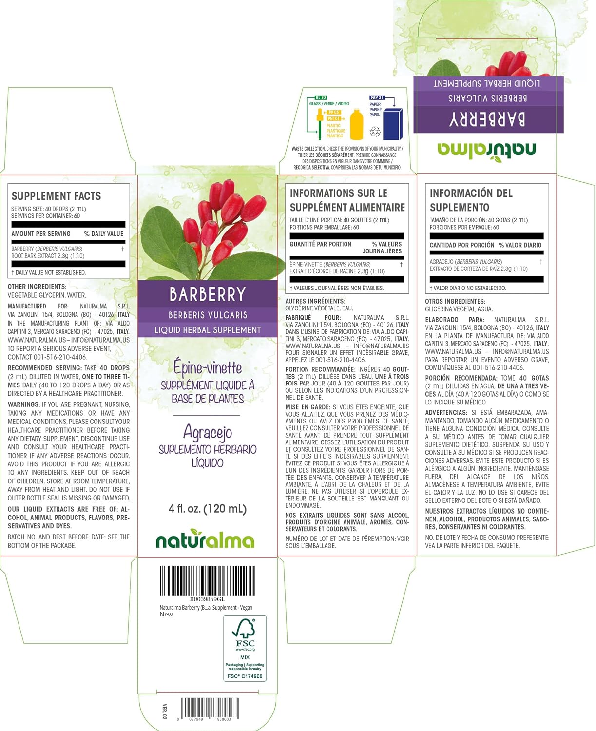 Alcohol-Free Barberry Root Bark Tincture - 4 fl oz Liquid Extract Drops - Herbal Supplement Vegan Friendly