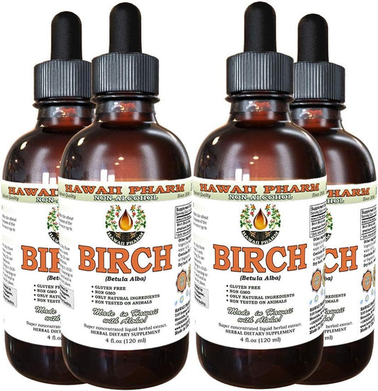 Alcohol-Free Birch Liquid Extract - Natural Herbal Supplement - 4x4 oz - Hawaii Pharm