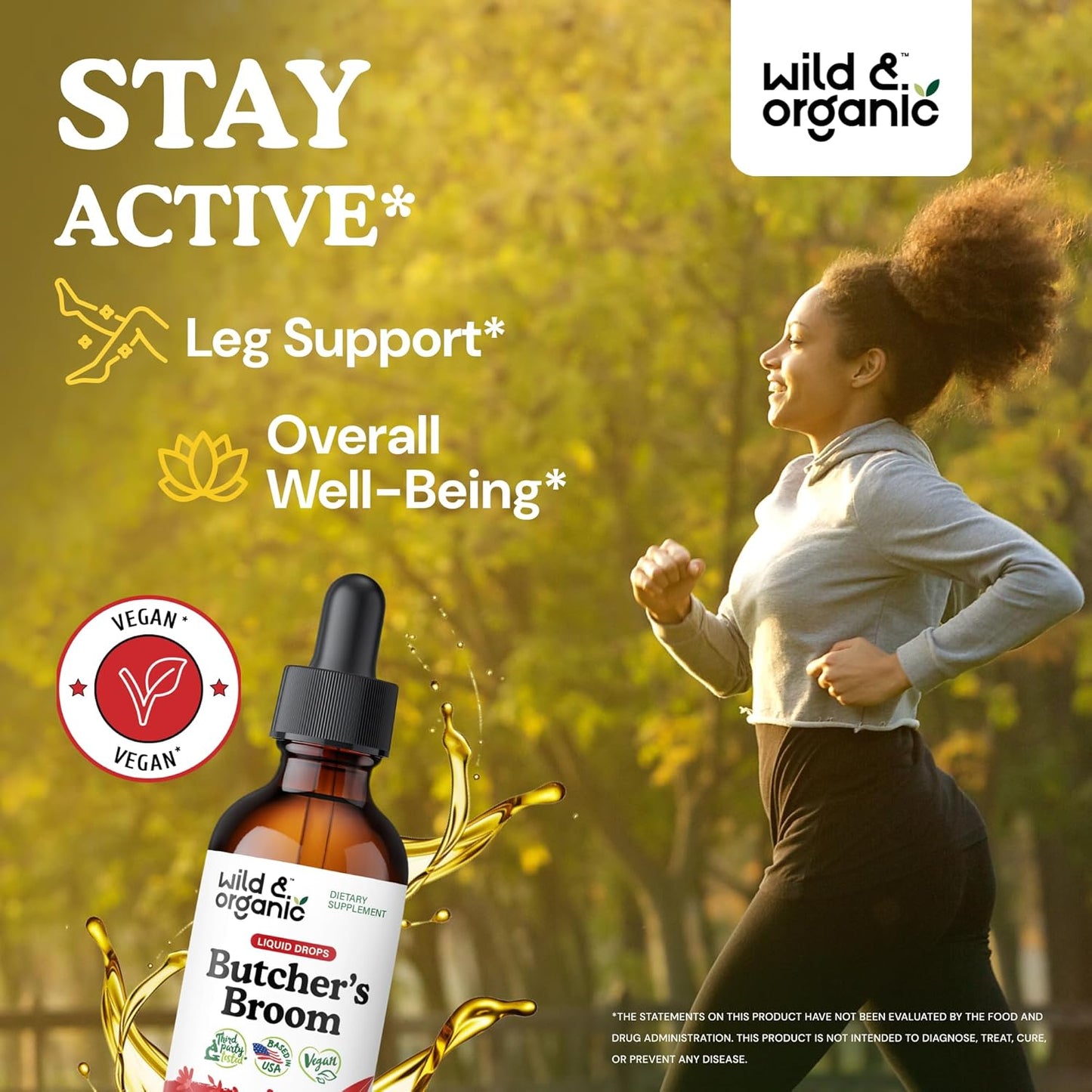 Alcohol-Free Butcher's Broom Root Drops for Leg Support - 2 fl oz Liquid Supplement - Vegan, Non-GMO, No Sugar - Ruscus Aculeatus Herb