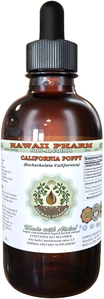 Alcohol-Free California Poppy Liquid Extract for Nervous System Support - 2 fl.oz Glycerite by HawaiiPharm