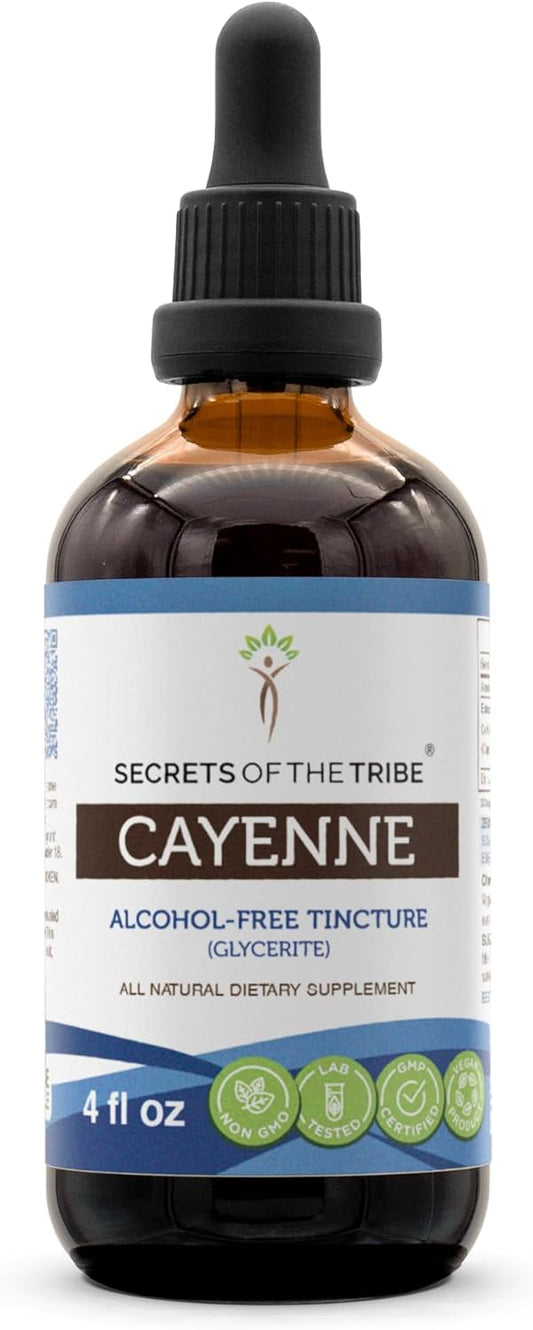 Alcohol-Free Cayenne Tincture by Secrets of the Tribe - High-Potency Herbal Drops for Invigorating Effect - 4 oz Bottle