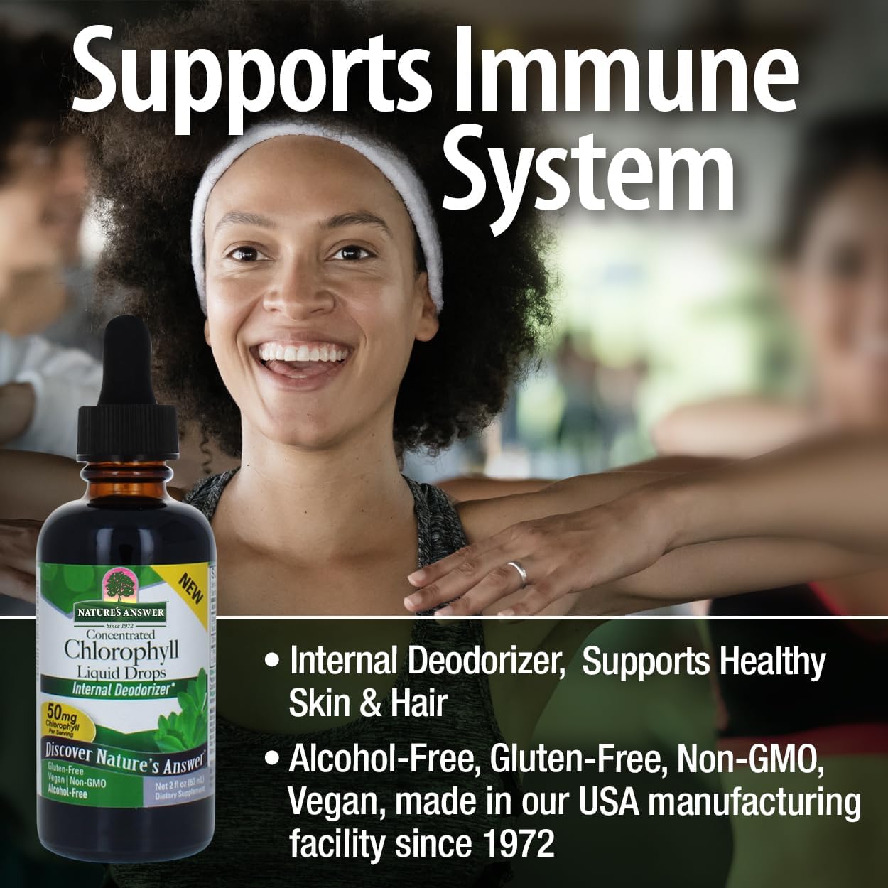 Alcohol-Free Chlorophyll Liquid 50mg 2oz | Internal Deodorant | Skin & Hair Support | Immune Function & Detox | Gluten Free, Non-GMO | Single Count