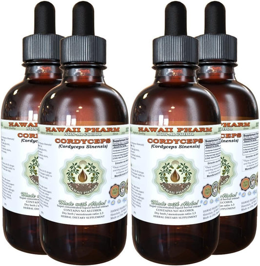 Alcohol-Free Cordyceps Liquid Extract - 4x4 oz Glycerite Supplement by Hawaii Pharm