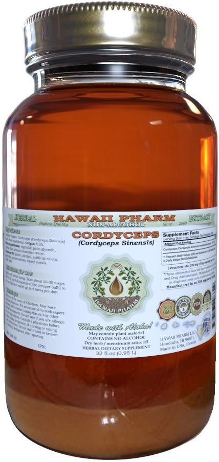 Alcohol-Free Cordyceps Mushroom Extract 32 oz Glycerite Herbal Supplement by Hawaii Pharm