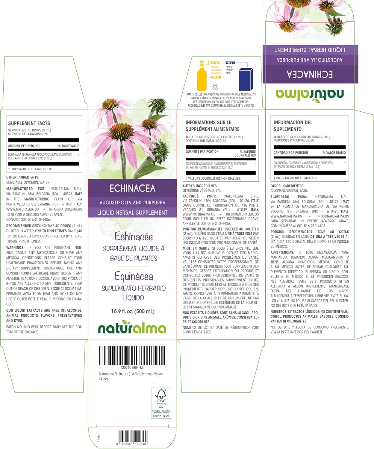Alcohol-Free Echinacea Root and Herb Tincture - 16.9 fl oz Liquid Extract, Vegan Herbal Supplement