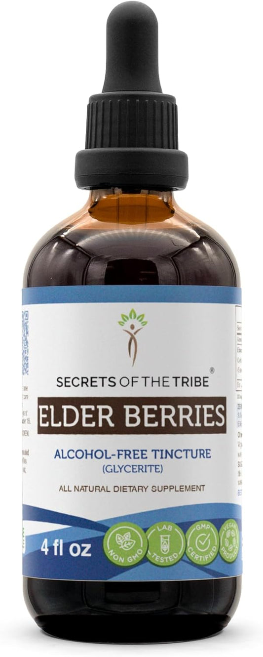 Alcohol-Free Elderberry Glycerite Tincture - 678mg Sambucus Nigra Dried Berries, 4 fl oz - Immune Support Supplement by Secrets of the Tribe