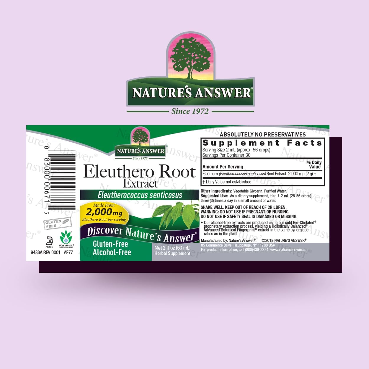 Alcohol-Free Eleuthero Root Extract 2000mg 2oz - Supports Wellness - Vegan, Non-GMO, Gluten Free, Kosher - Single Count