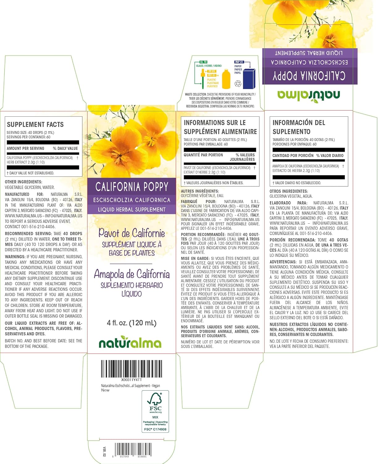 Alcohol-Free Eschscholzia Californica Tincture - 4 fl oz Liquid Extract Drops - Natural Herbal Supplement