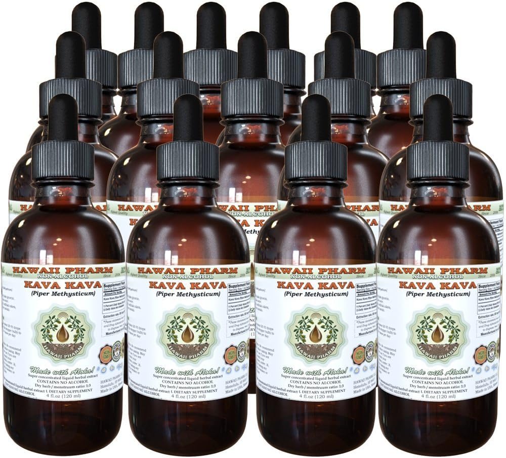 Alcohol-Free Kava Kava Liquid Extract - Natural Herbal Supplement - 4 oz x 15 - Hawaii Pharm