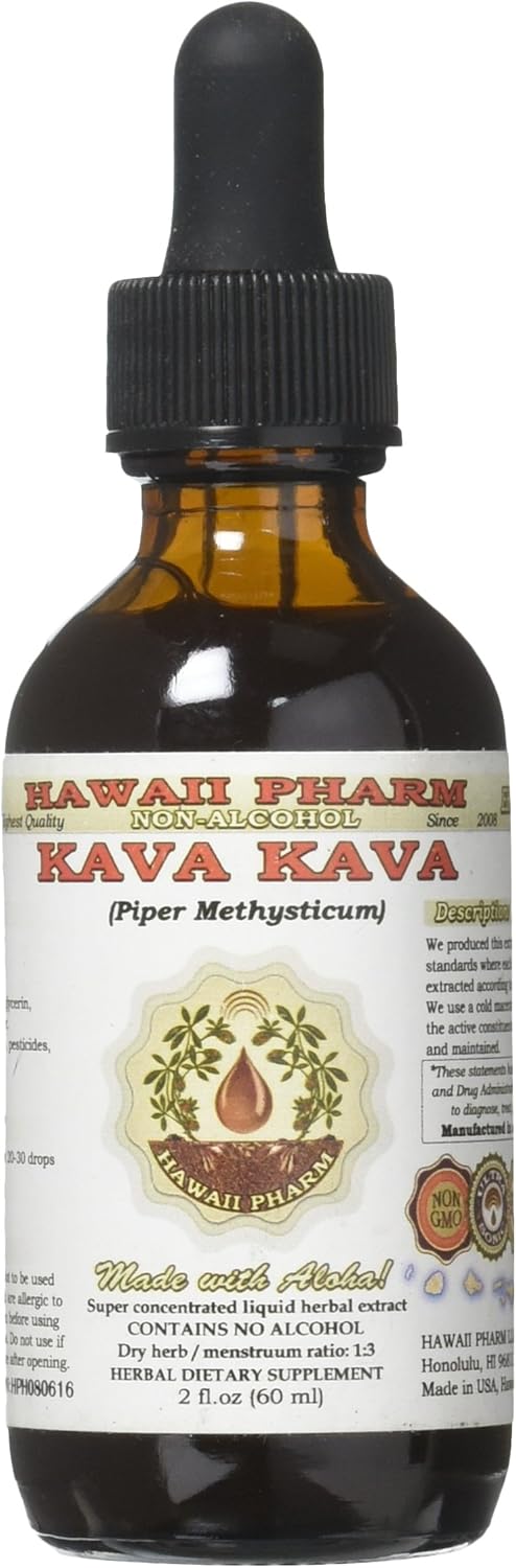 Alcohol-Free Kava Kava Liquid Extract - Natural Herbal Supplement by Hawaii Pharm - 2 oz Bottle