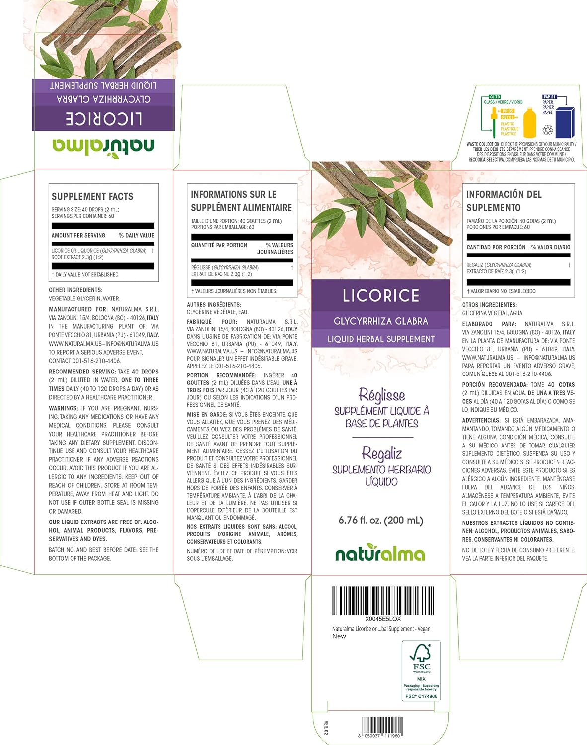 Alcohol-Free Licorice Root Tincture - 6.76 fl oz Liquid Extract Drops - Herbal Supplement - Vegan & Natural