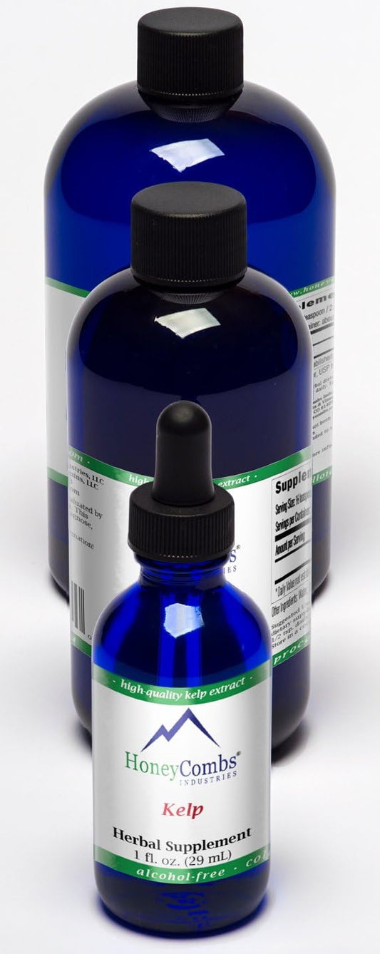 Alcohol-Free Liquid Extract of HoneyCombs Kelp for Brain, Digestion, Glands, Hair, and Heart Support