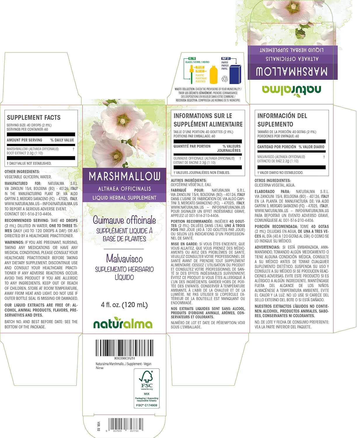 Alcohol-Free Marshmallow Root Tincture - 4 fl oz Liquid Extract Drops - Herbal Supplement - Vegan-Friendly