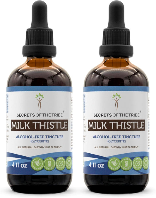 Alcohol-Free Milk Thistle Tincture by Secrets of the Tribe - High-Potency Liver Health Support - 2x4 oz Herbal Extract Drops