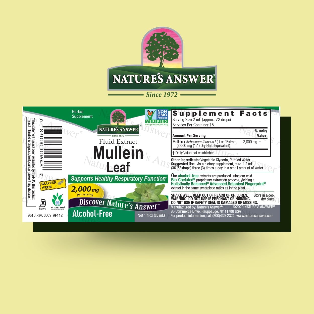 Alcohol-Free Mullein Leaf Extract Drops for Lungs, 1oz - Supports Respiratory Health, Promotes Lung Function - Non-GMO - USA Made
