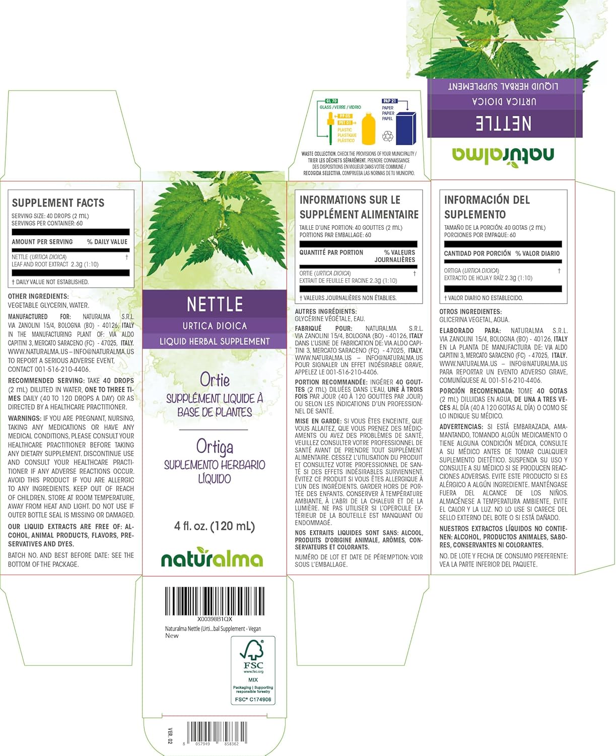 Alcohol-Free Nettle Leaf and Root Tincture - 4 fl oz Liquid Extract - Herbal Supplement - Vegan Friendly