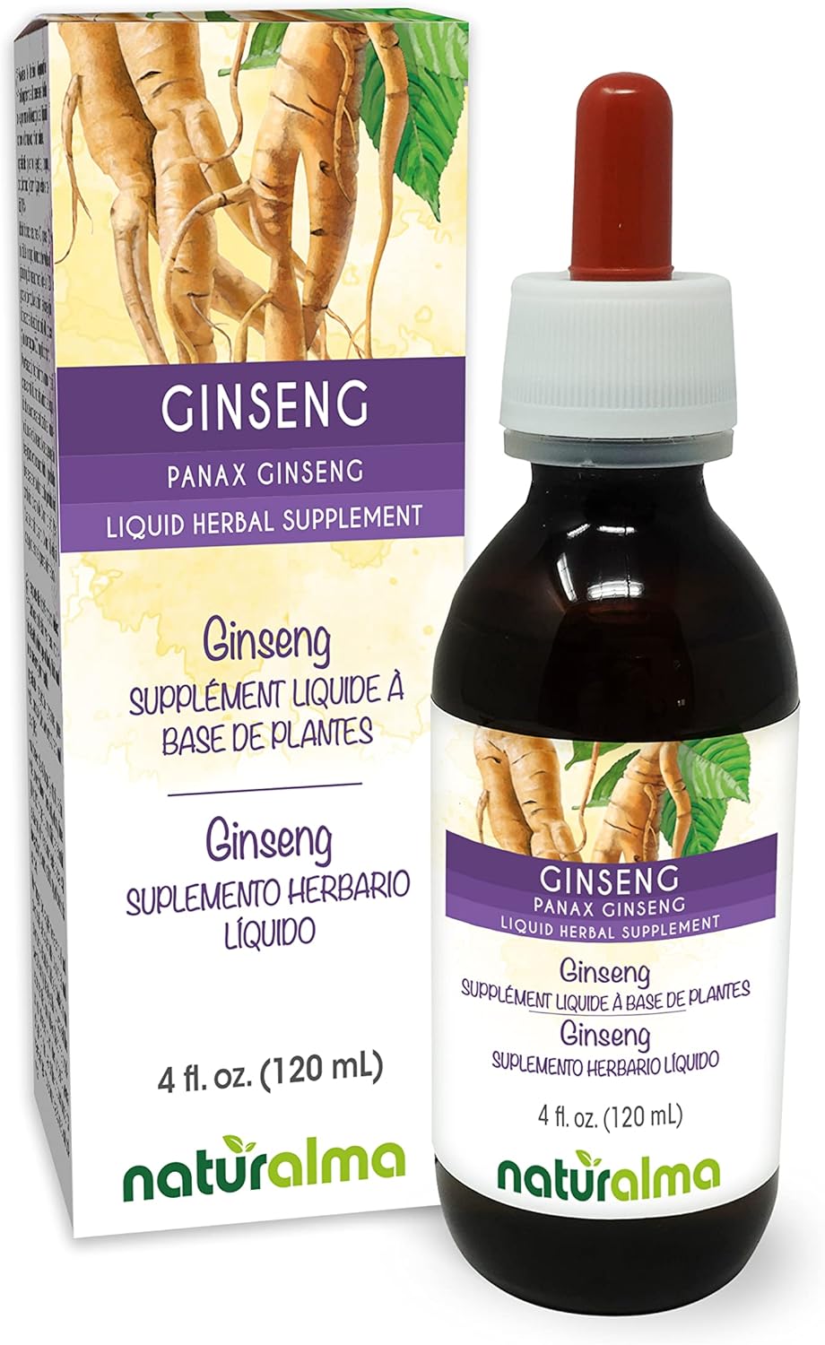 Alcohol-Free Panax Ginseng Root Tincture - 4 fl oz Liquid Extract Drops - Herbal Vegan Supplement by Naturalma