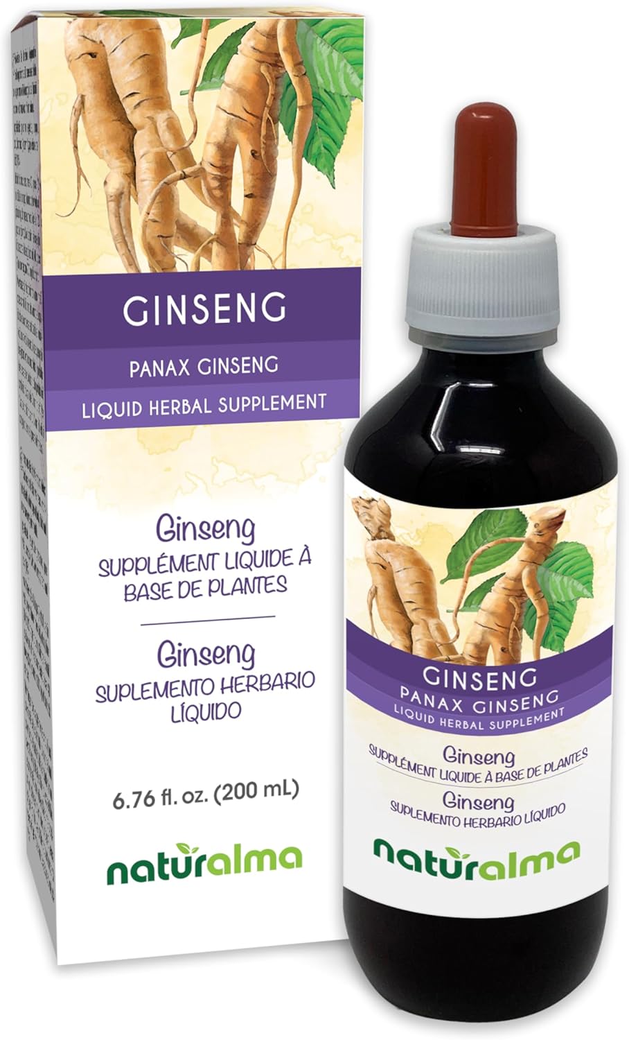 Alcohol-Free Panax Ginseng Root Tincture - 6.76 fl oz Liquid Extract Drops - Vegan Herbal Supplement by Naturalma