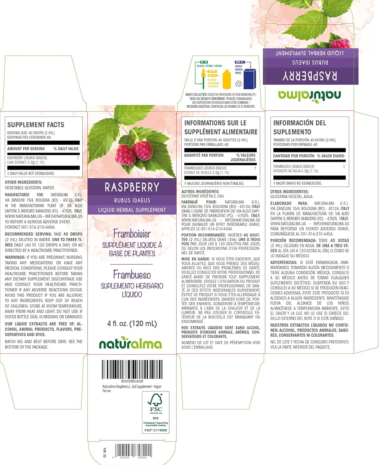 Alcohol-Free Raspberry Leaf Tincture - 4 fl oz Liquid Extract Drops - Herbal Supplement Vegan Friendly