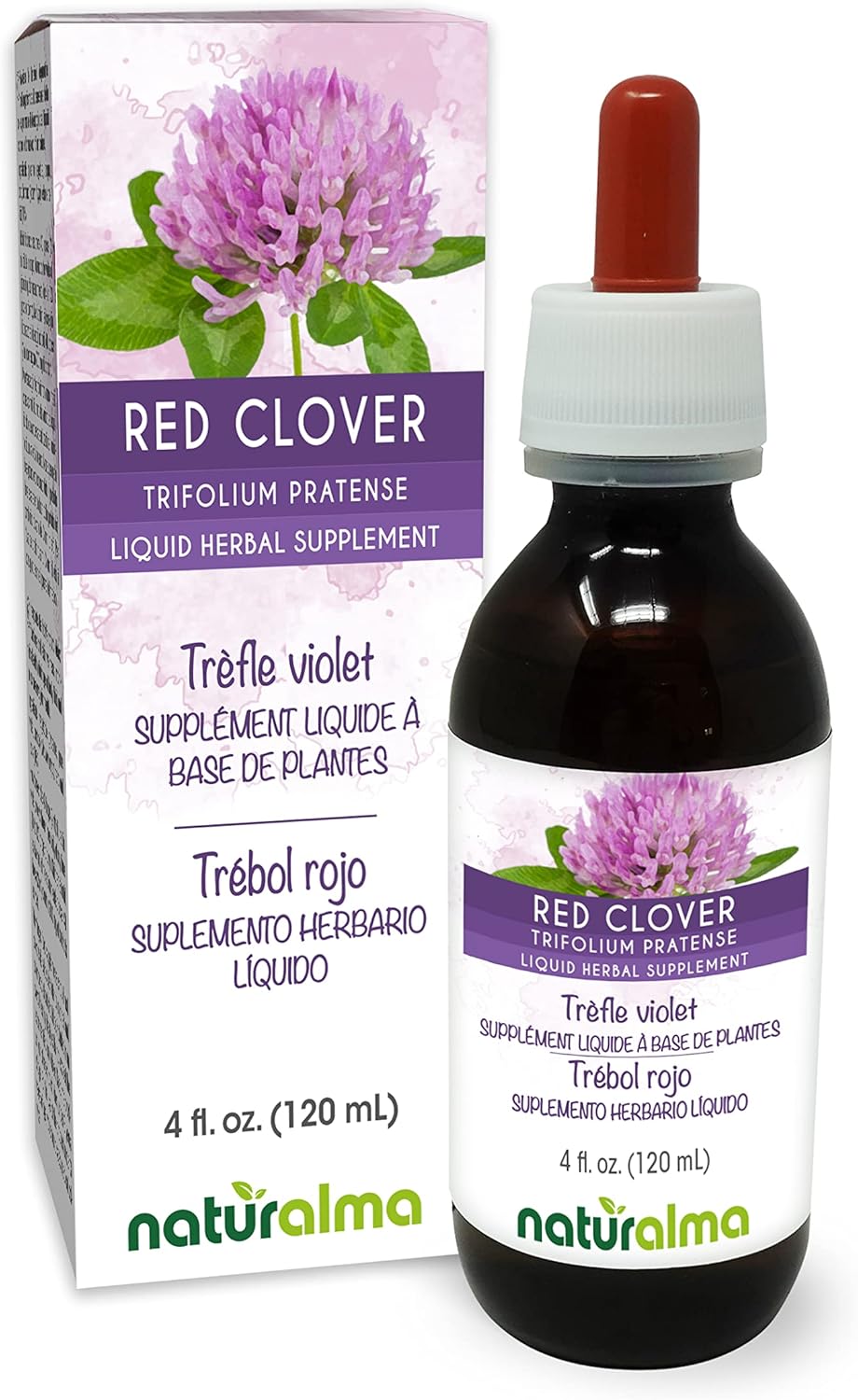 Alcohol-Free Red Clover Herb Tincture - 4 fl oz Liquid Extract Drops - Vegan Herbal Supplement