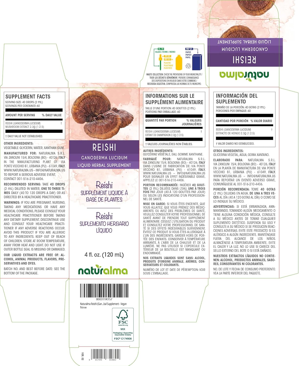 Alcohol-Free Reishi Mushroom Tincture - 4 fl oz Liquid Extract Drops - Herbal Vegan Supplement