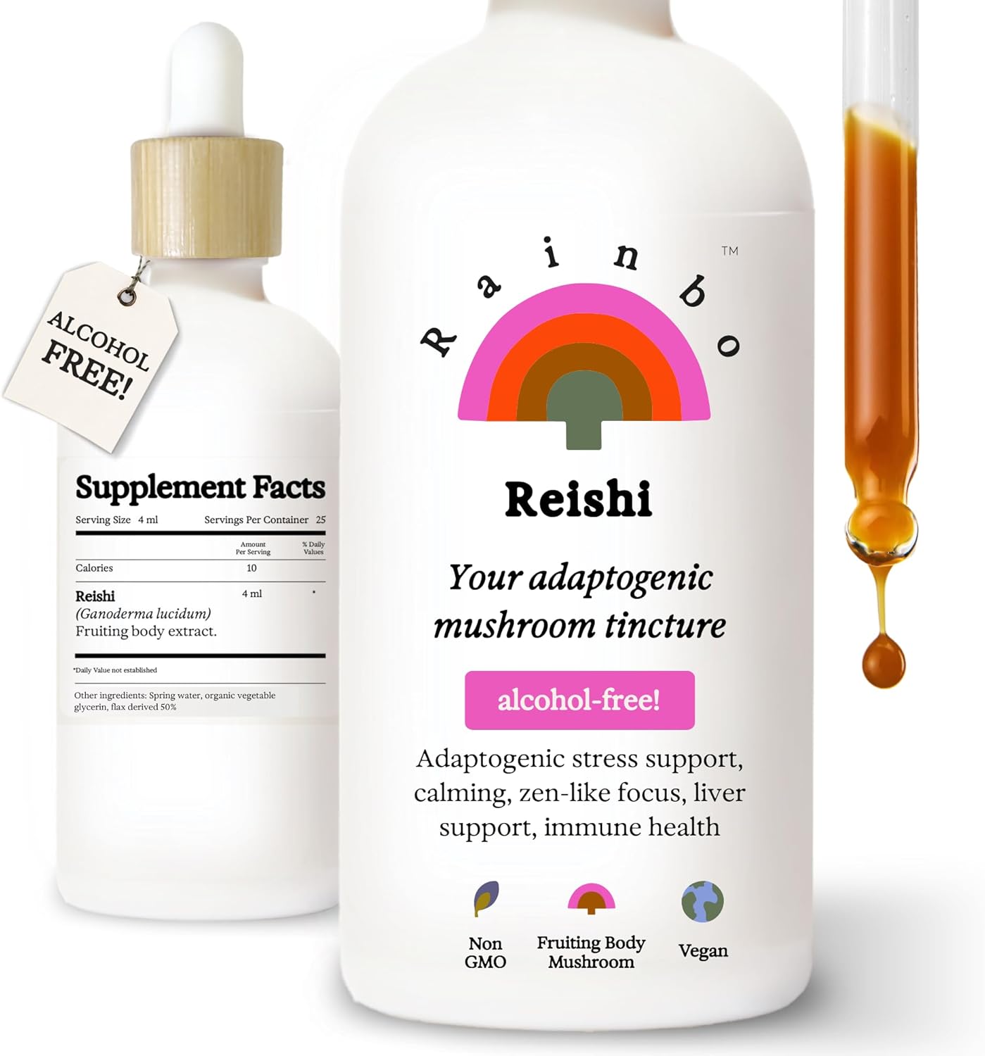 Alcohol-Free Reishi Mushroom Tincture for Immune Support, Mood, and Sleep - Vegan Liquid Supplement, Non GMO - 3.4 fl oz