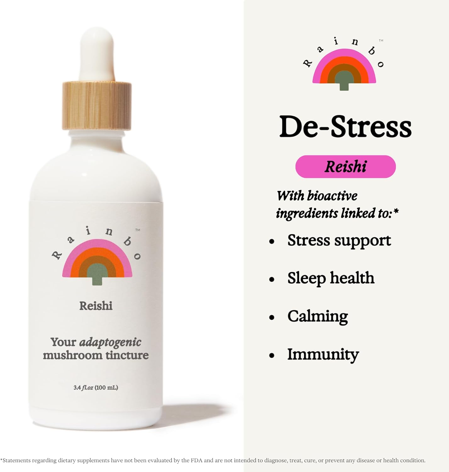 Alcohol-Free Reishi Mushroom Tincture for Immune Support, Mood, and Sleep - Vegan Liquid Supplement, Non GMO - 3.4 fl oz