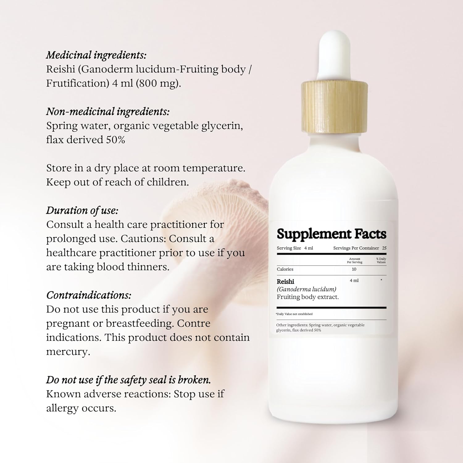 Alcohol-Free Reishi Mushroom Tincture for Immune Support, Mood, and Sleep - Vegan Liquid Supplement, Non GMO - 3.4 fl oz