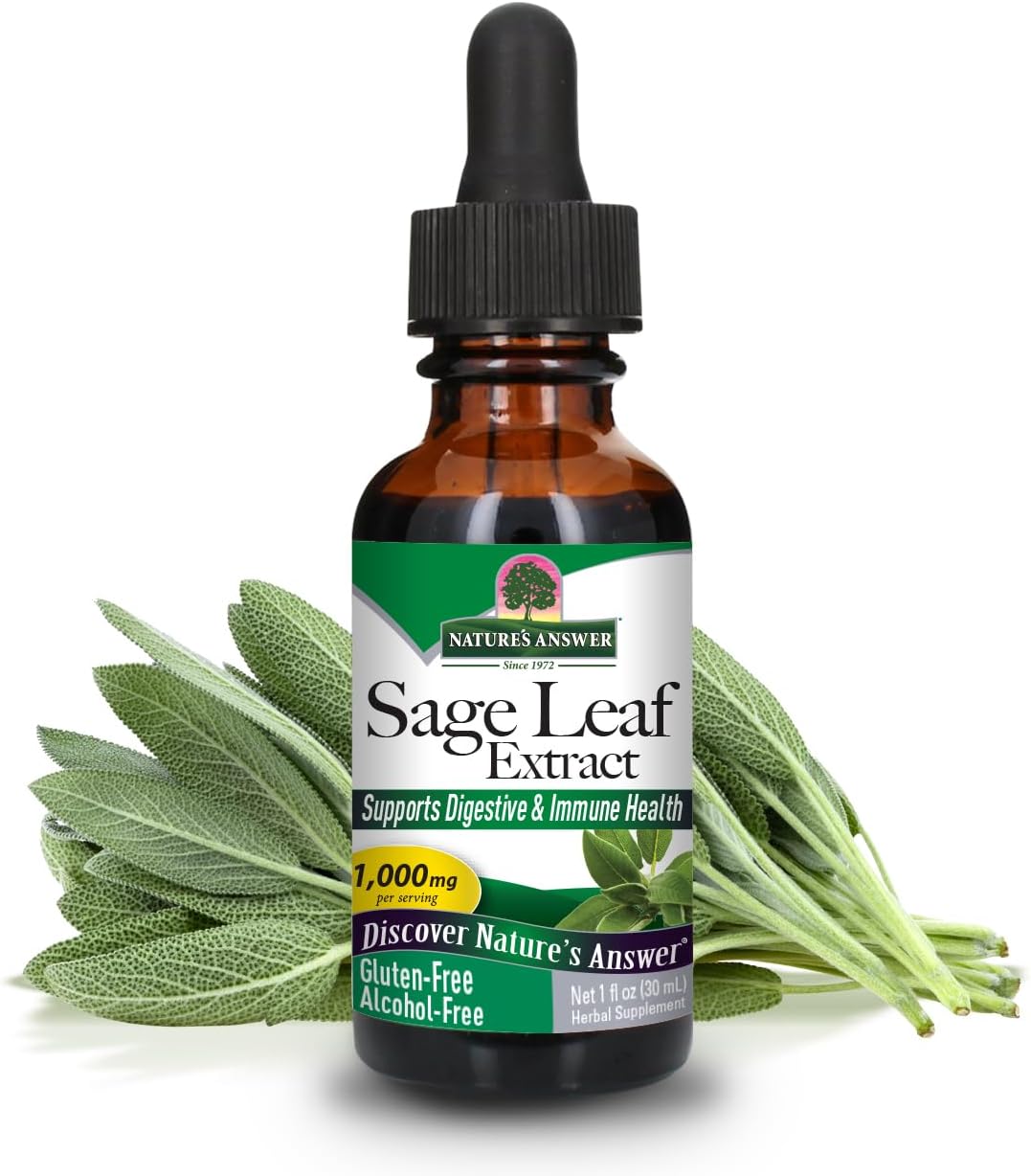 Alcohol-Free Sage Leaf Supplement for Mental Function and Gut Health - 1oz, Gluten-Free, Digestive Support