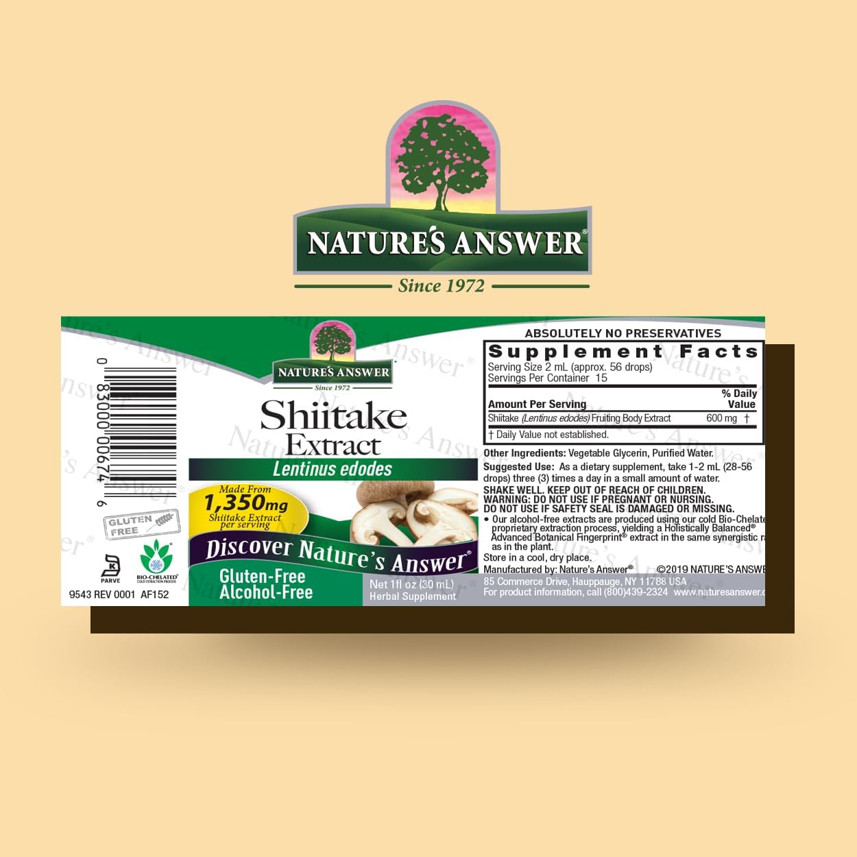 Alcohol-Free Shiitake Mushroom Extract for Health and Wellness - 1 fl oz