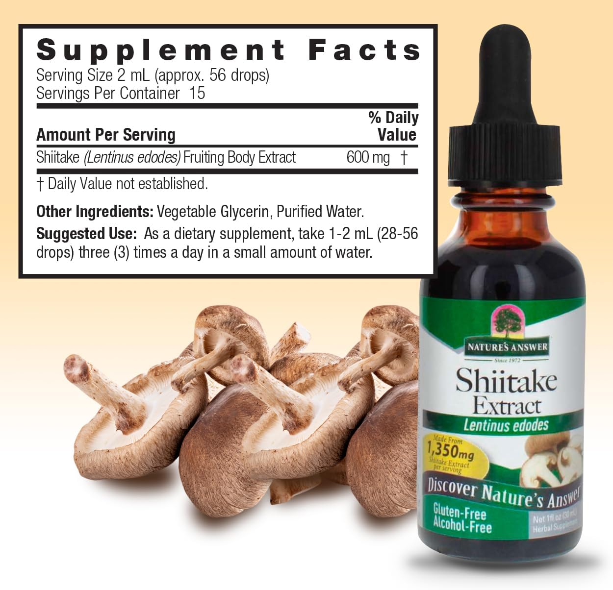 Alcohol-Free Shiitake Mushroom Extract for Health and Wellness - 1 fl oz