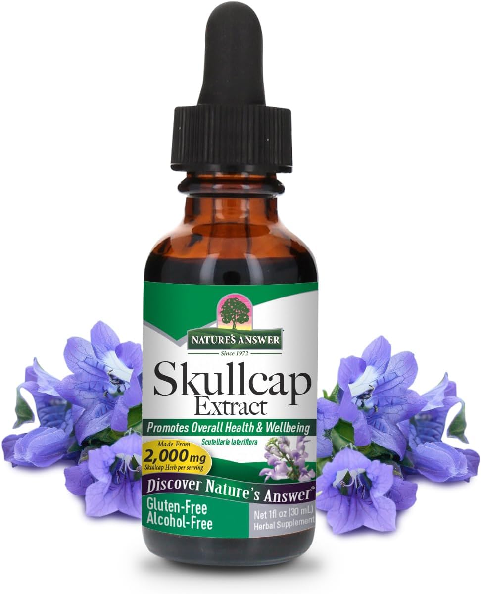 Alcohol-Free Skullcap Herb Extract Liquid Supplement for Natural Calmness and Nervous System Support - 1oz