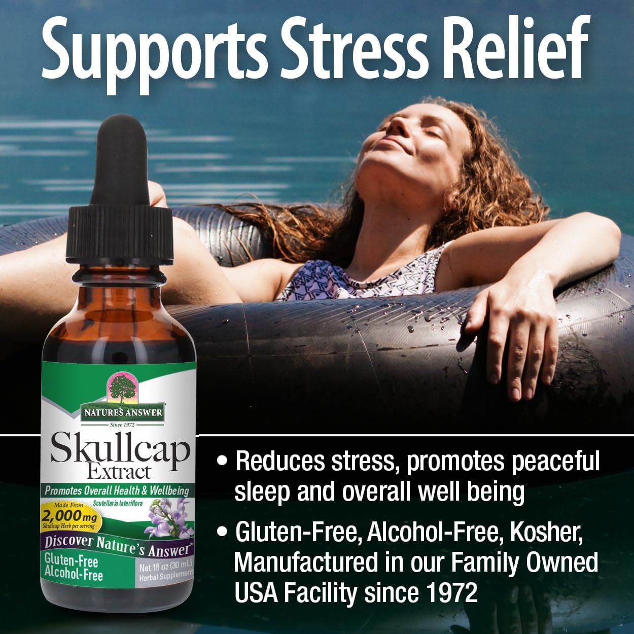 Alcohol-Free Skullcap Herb Extract Liquid Supplement for Natural Calmness and Nervous System Support - 1oz