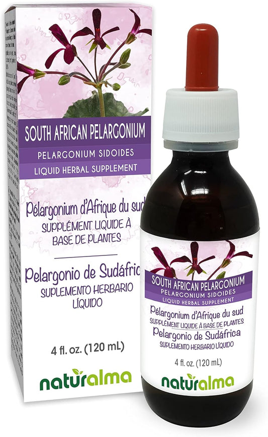 Alcohol-Free South African Pelargonium Root Tincture - 4 fl oz Liquid Extract - Herbal Supplement - Vegan - Umckaloaba Drops