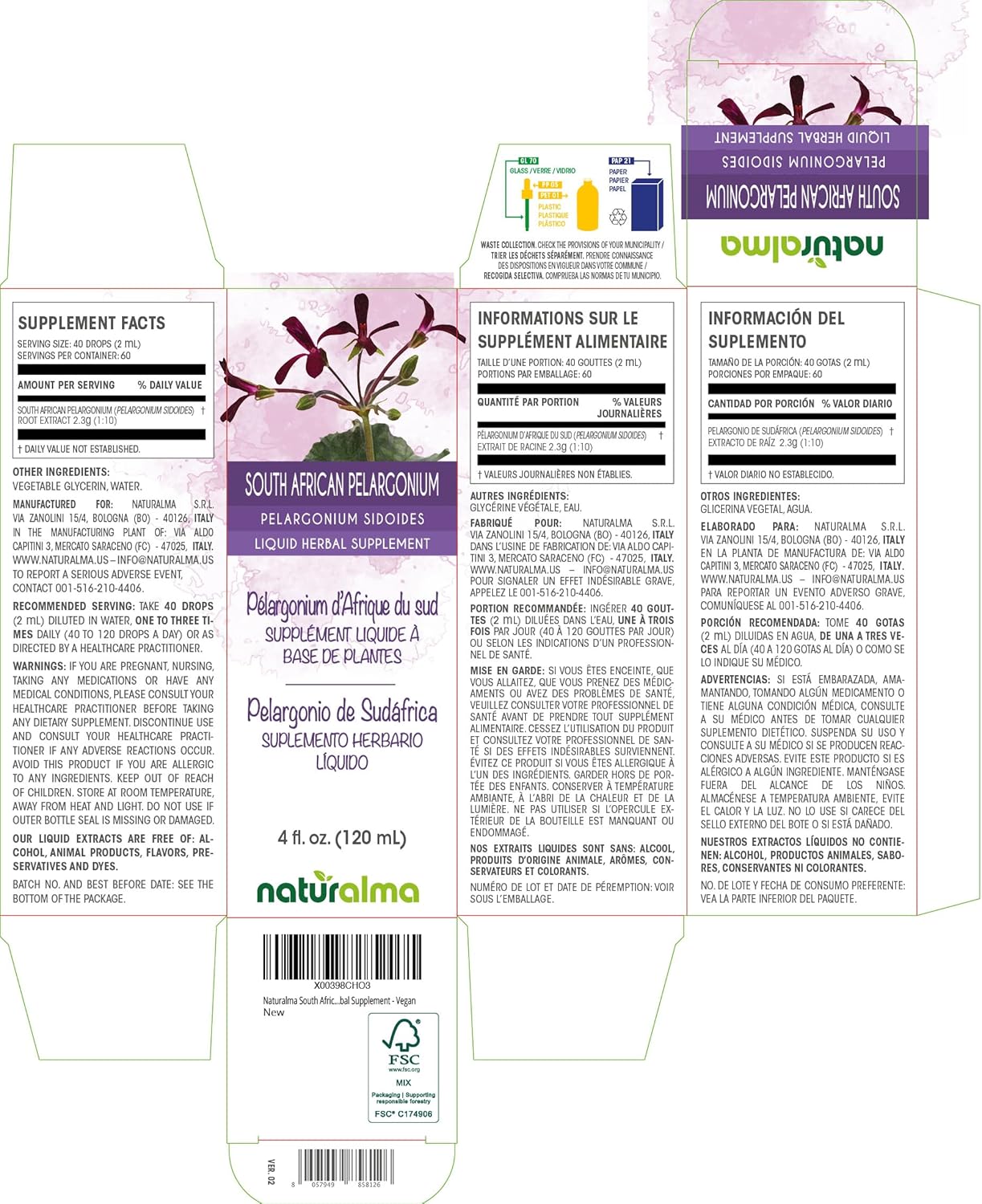 Alcohol-Free South African Pelargonium Root Tincture - 4 fl oz Liquid Extract - Herbal Supplement - Vegan - Umckaloaba Drops