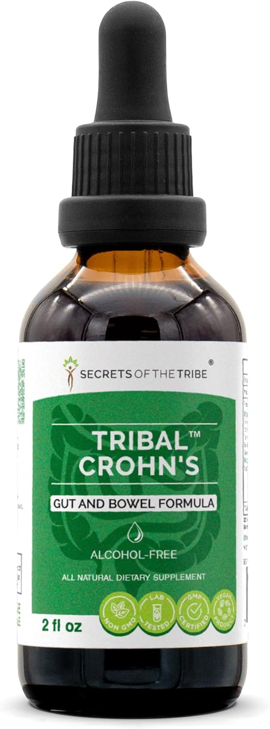 Alcohol-Free Tribal Crohn's Herbal Extract with Slippery Elm, Parsley, Marshmallow, Turmeric, Frankincense, Green Tea - Gut and Bowel Formula 2 oz