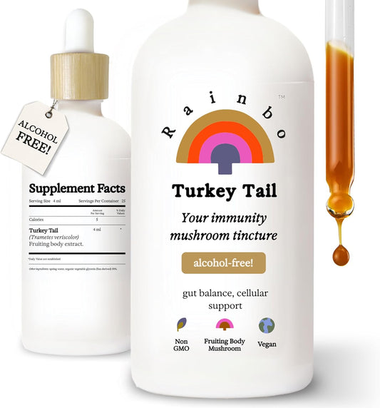 Alcohol-Free Turkey Tail Mushroom Tincture for Immune Support & Gut Health - 3.4 fl oz Vegan Liquid Supplement