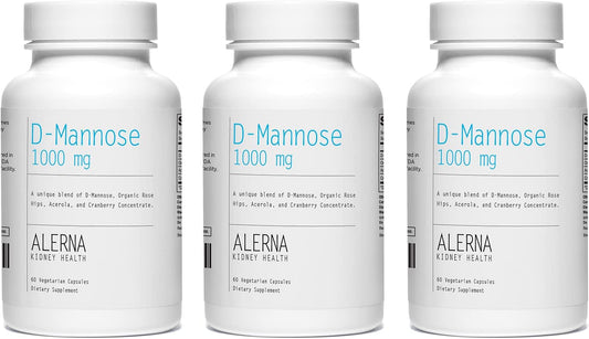 Alerna D-Mannose 1000mg Capsules - Kidney & Urinary Tract Health Support with Cranberry, Rose HIPS, Acerola - 180 Capsules