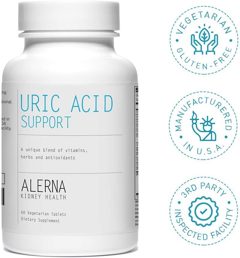 Alerna Uric Acid Support for Kidney Health - Tart Cherry, Celery, Turmeric, Quercetin - 180 Vegetarian Tablets for Normal Kidney Function