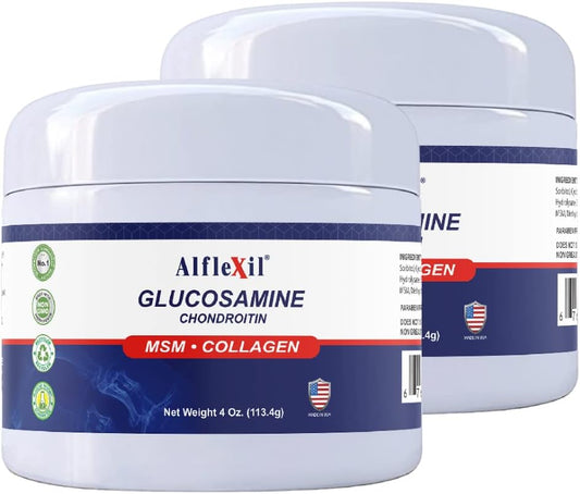 ALFA VITAMINS ALFLEXIL Glucosamine & Chondroitin Cream with MSM & Collagen | Joint & Muscle Pain Relief | Men & Women | 4 Oz Jar (2 Pack)