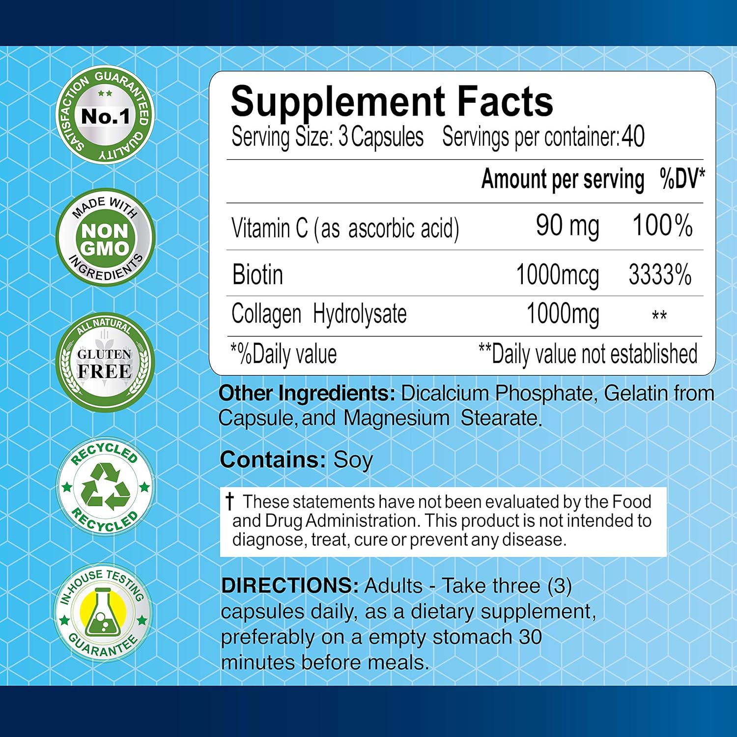 Alfa Vitamins Premium Collagen Hydrolysate: Anti-Aging Supplement with Vitamin C for Skin, Nails, Hair, Bone & Muscle Health - 120 Capsules - Made in USA - BoostGo Australia