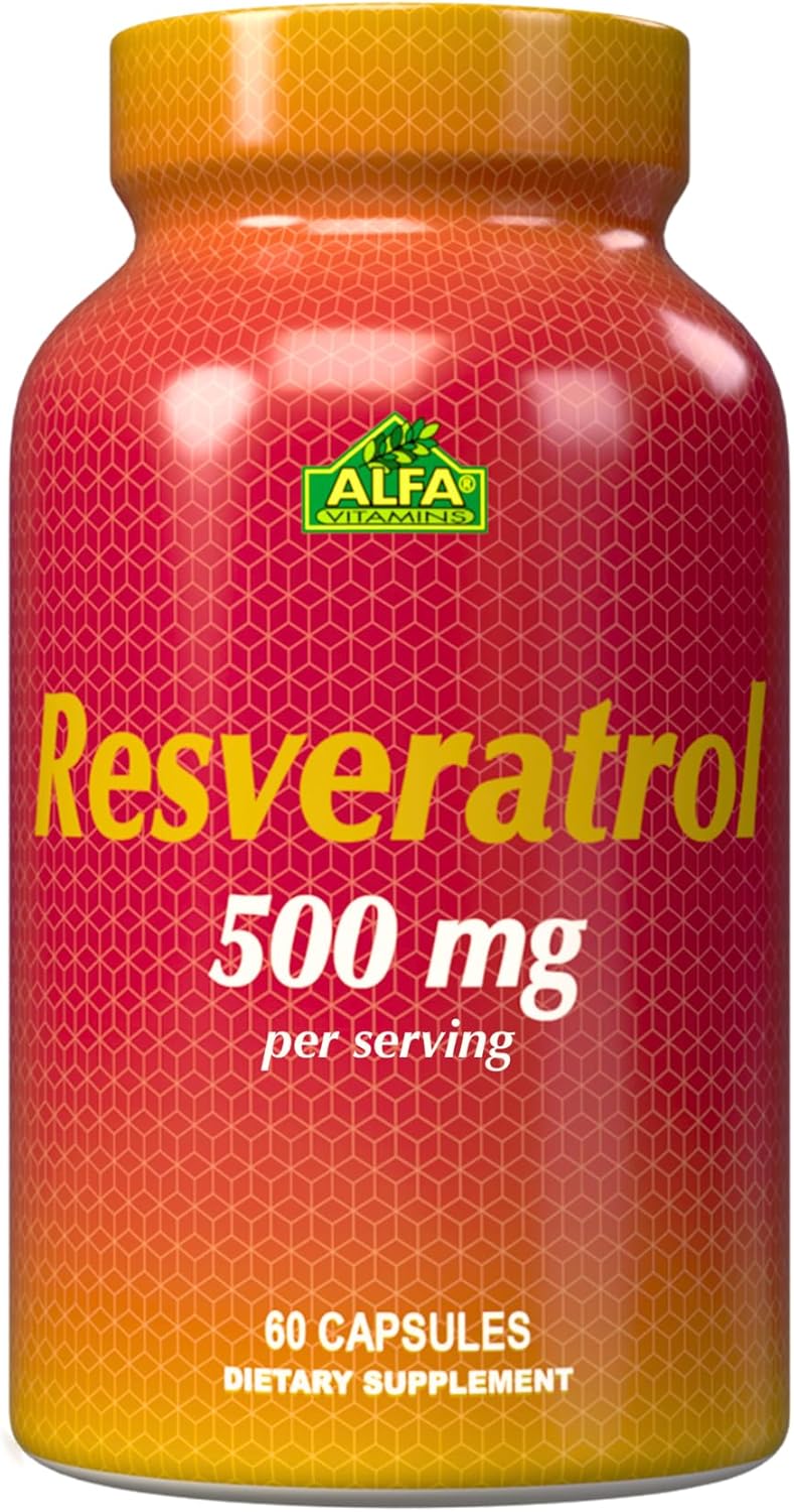 Alfa Vitamins Resveratrol 1000mg Capsules - Antioxidant Support for Brain, Heart, Metabolism - 60 Count