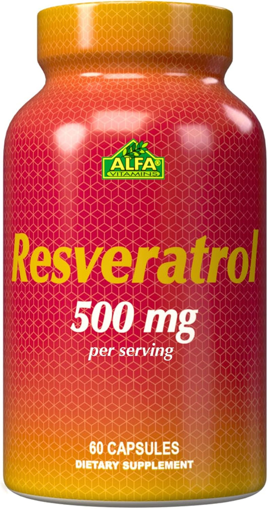 Alfa Vitamins Resveratrol 1000mg Capsules - Antioxidant Support for Brain, Heart, Metabolism - 60 Count