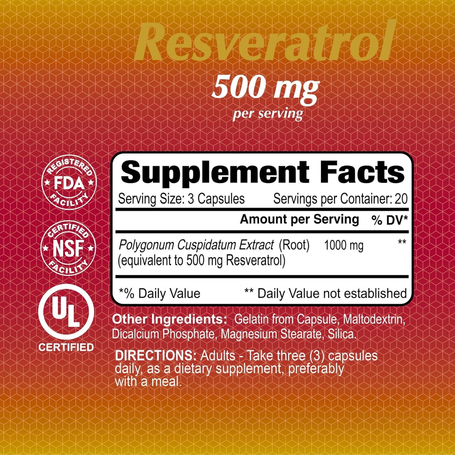 Alfa Vitamins Resveratrol 1000mg Capsules - Antioxidant Support for Brain, Heart, Metabolism - 60 Count
