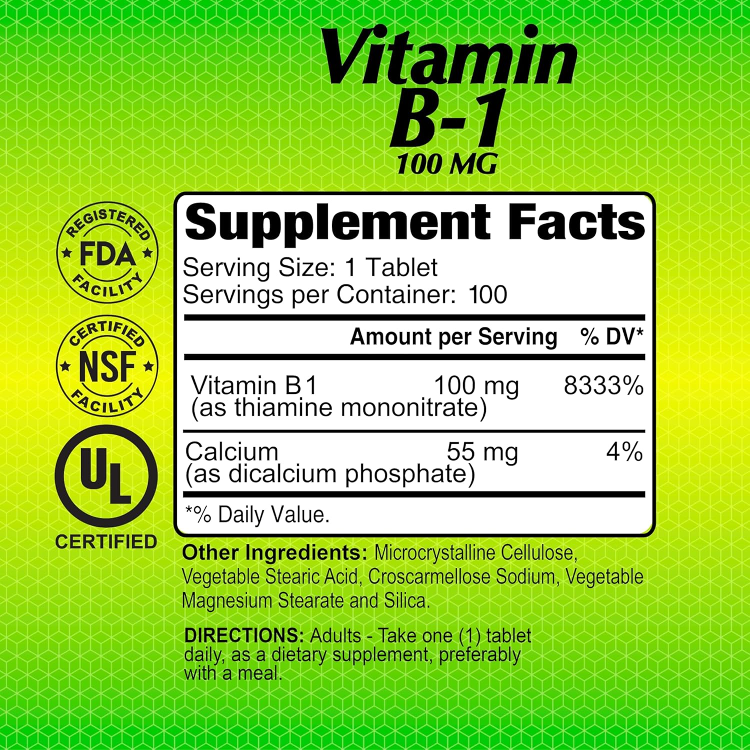ALFA VITAMINS Thiamine Supplement 100 mg - 100 Tablets