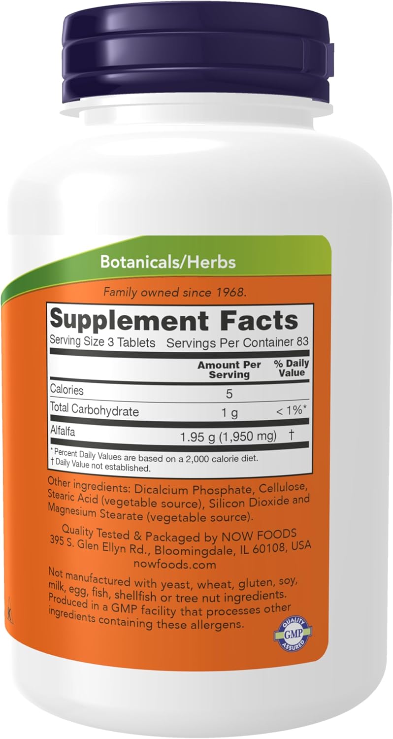Alfalfa 650 mg Supplements by NOW Foods - Green Superfoods with Vitamin K, 250 Tablets