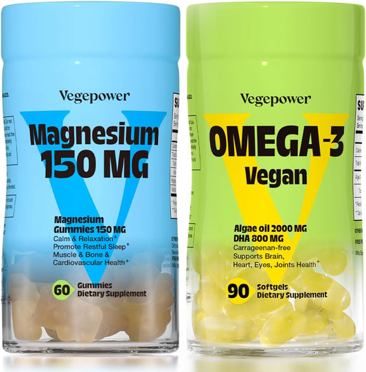 Algae Omega-3 DHA Gummies with Magnesium for Brain, Heart, and Eyes Health - 90 Count