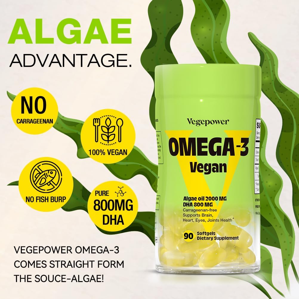 Algae Omega-3 DHA Gummies with Magnesium for Brain, Heart, and Eyes Health - 90 Count