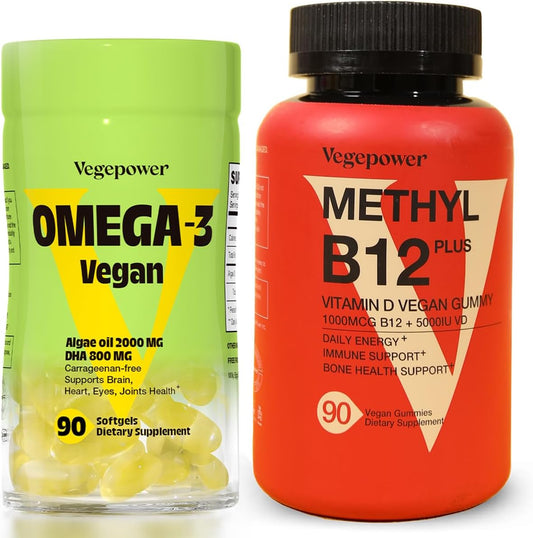 Algae Omega-3 DHA Gummies with Vitamin B12 and D for Heart, Brain, and Immune Support - 90 Count